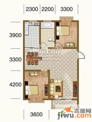 宜居山海域2室2厅1卫106.4㎡户型图