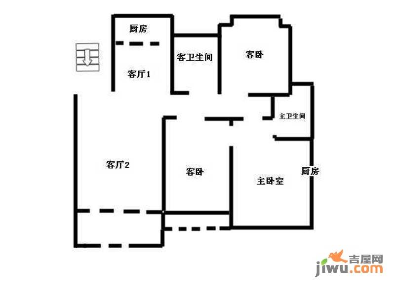 帝邦帝海3室2厅2卫128㎡户型图