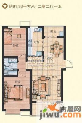 银座动感世代2室2厅1卫91.3㎡户型图