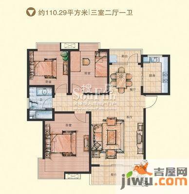 银座动感世代3室3厅1卫110.3㎡户型图