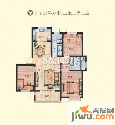 银座动感世代3室2厅2卫115㎡户型图