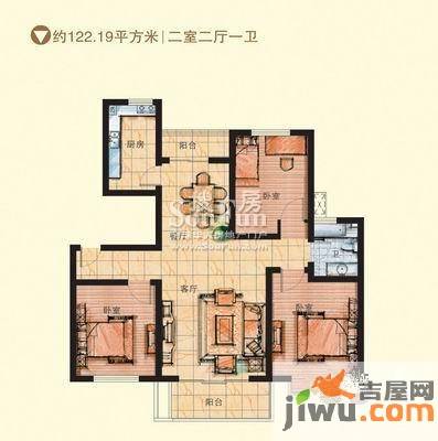 银座动感世代2室2厅1卫122.2㎡户型图