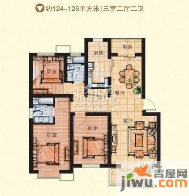 银座动感世代3室3厅2卫124㎡户型图