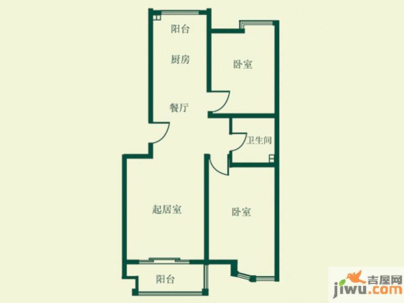 城建竹韵山色2室2厅1卫97㎡户型图