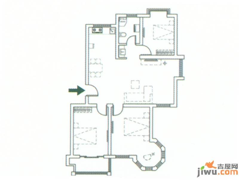 城建竹韵山色3室2厅1卫111㎡户型图