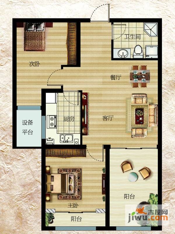 东方公园世家2室2厅1卫89.9㎡户型图