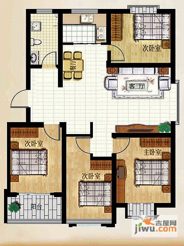 华丽澄月湖畔4室2厅1卫107㎡户型图