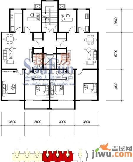 青岛启阳国际3室1厅1卫99㎡户型图