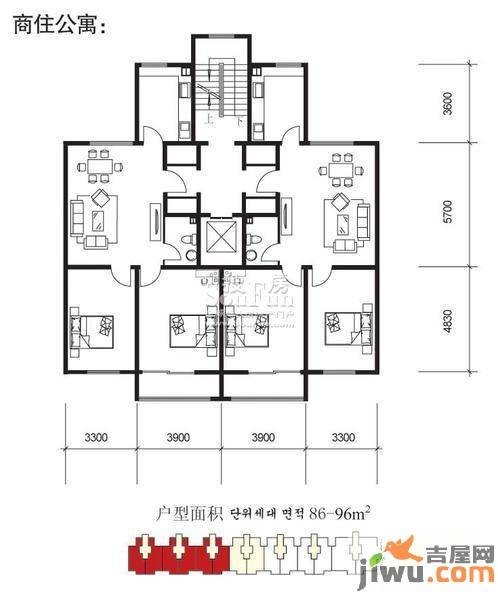 青岛启阳国际2室1厅1卫86㎡户型图