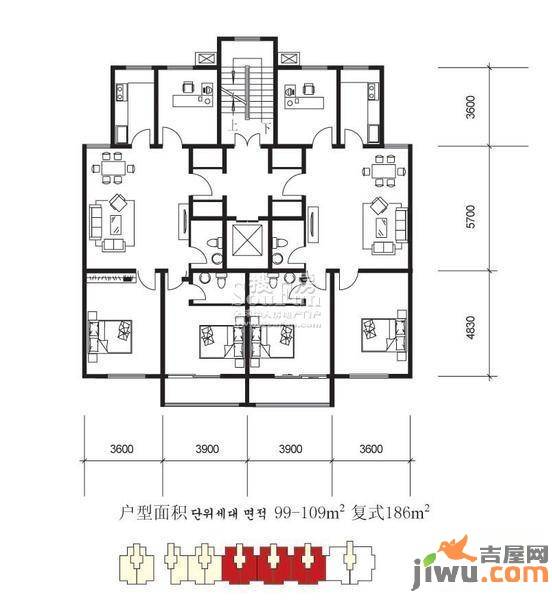 青岛启阳国际2室1厅1卫86㎡户型图