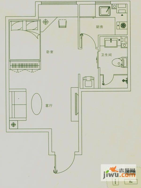 燕归堂1室1厅1卫38.8㎡户型图