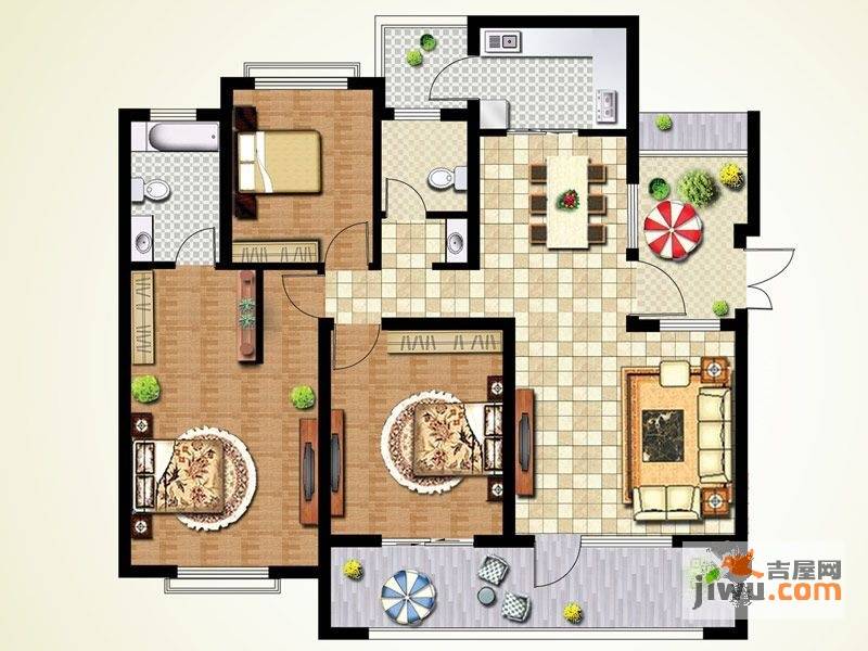 鑫江拉菲庄园3室2厅2卫146㎡户型图