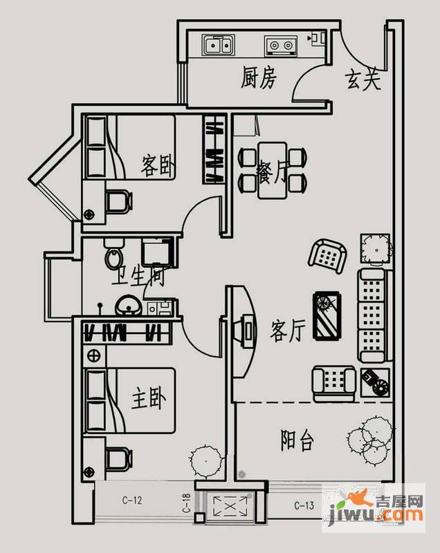 北方月光兰庭2室2厅1卫73.5㎡户型图