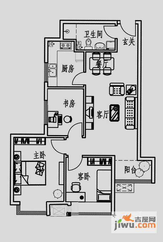 北方月光兰庭3室2厅1卫89.8㎡户型图