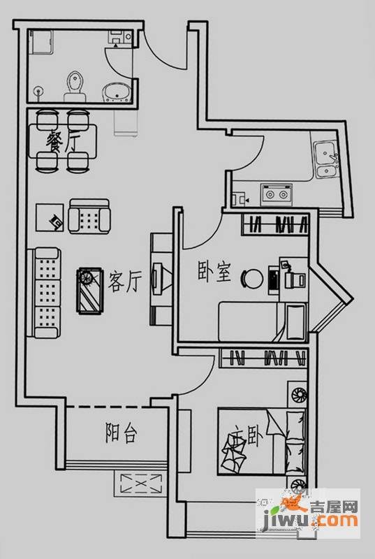 北方月光兰庭2室2厅1卫73.7㎡户型图