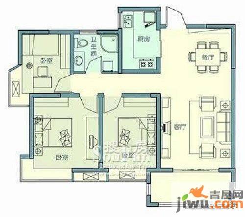 海信慧园3室2厅1卫121㎡户型图