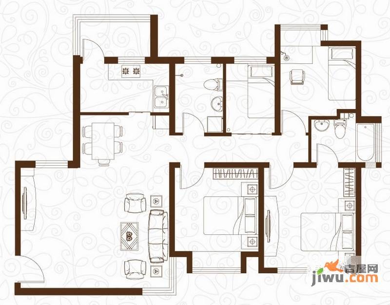 学府西院4室2厅1卫107.3㎡户型图