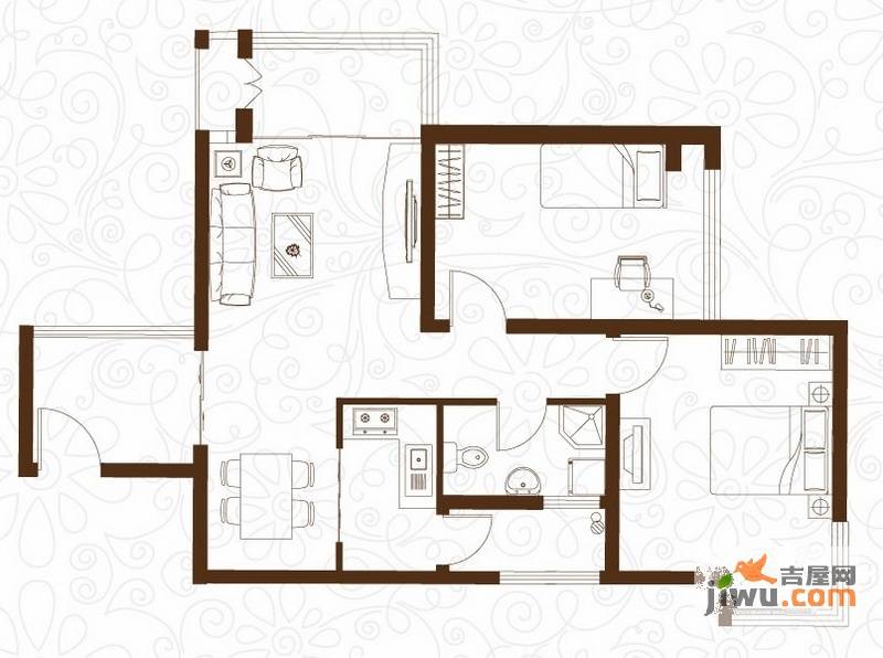 学府西院2室2厅1卫92㎡户型图