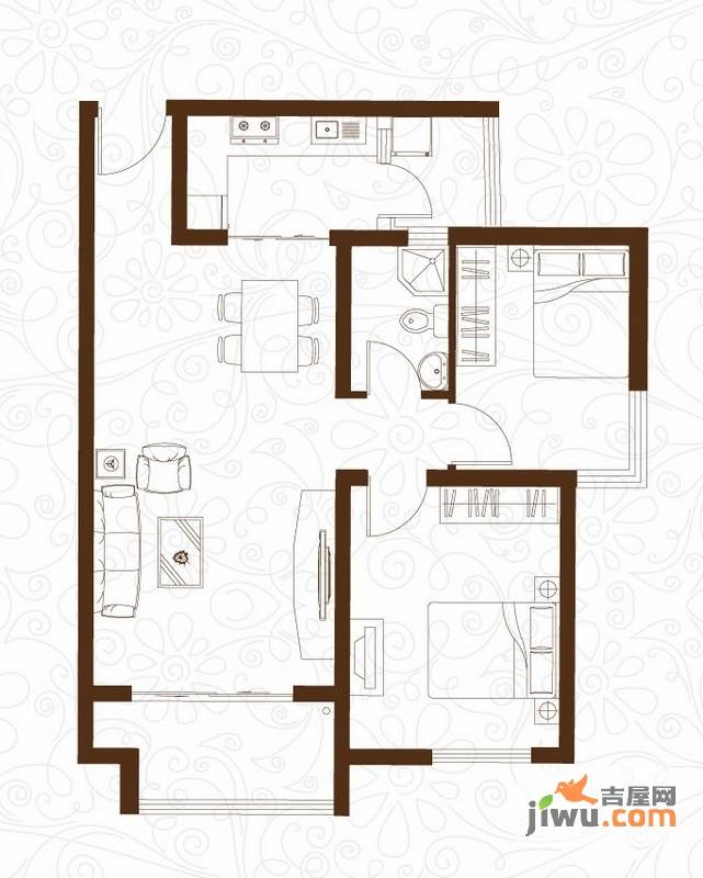 学府西院2室2厅1卫83㎡户型图