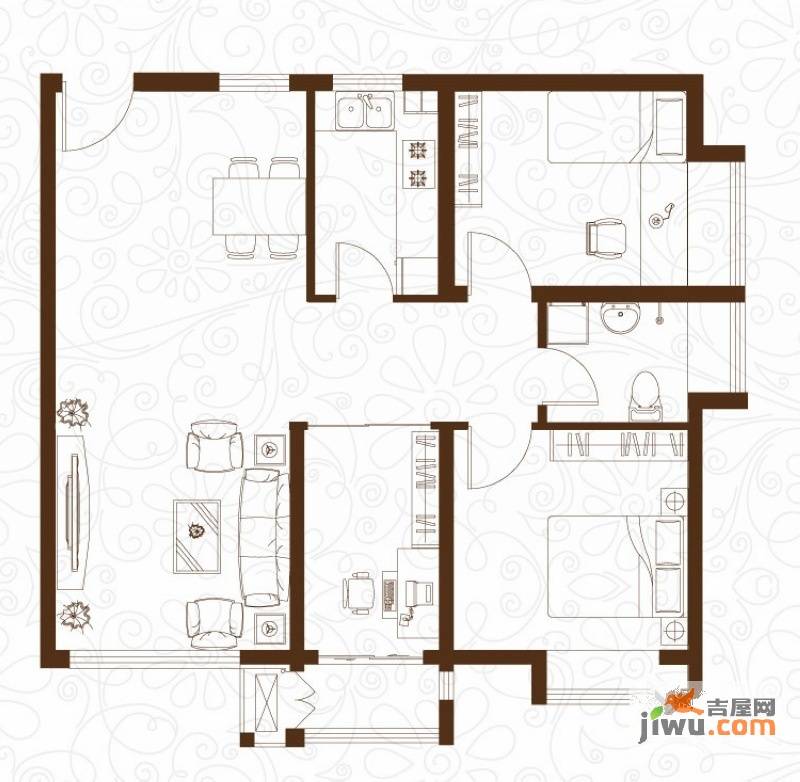 学府西院3室2厅1卫95.8㎡户型图