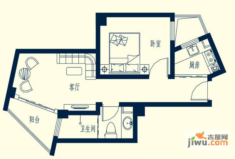 长岛悦海假日1室1厅1卫48.8㎡户型图