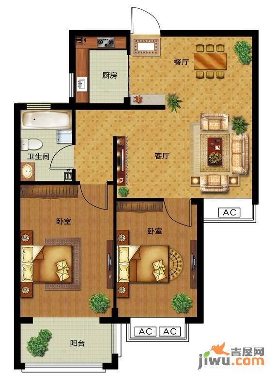 瀛洲宁海2室2厅1卫79㎡户型图