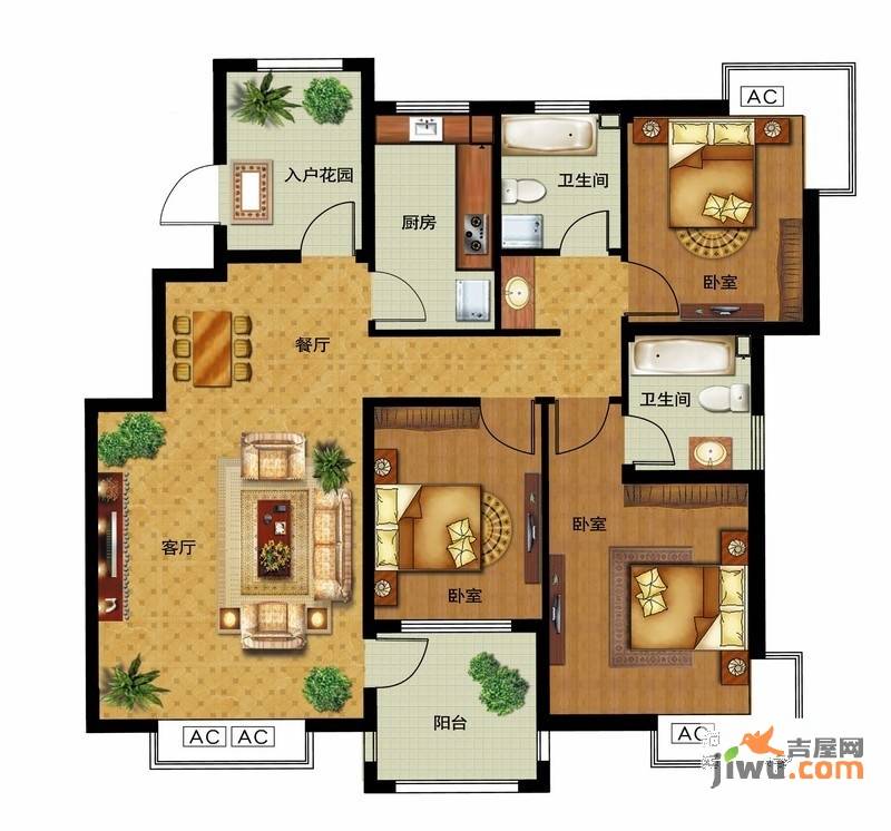 瀛洲宁海3室2厅2卫125㎡户型图