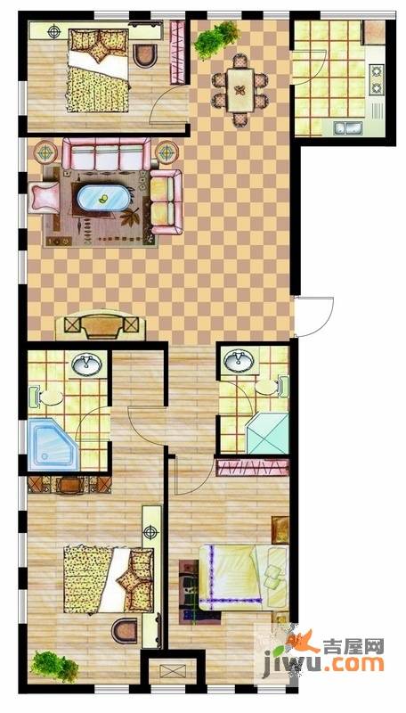 西山华庭3室2厅1卫125.5㎡户型图