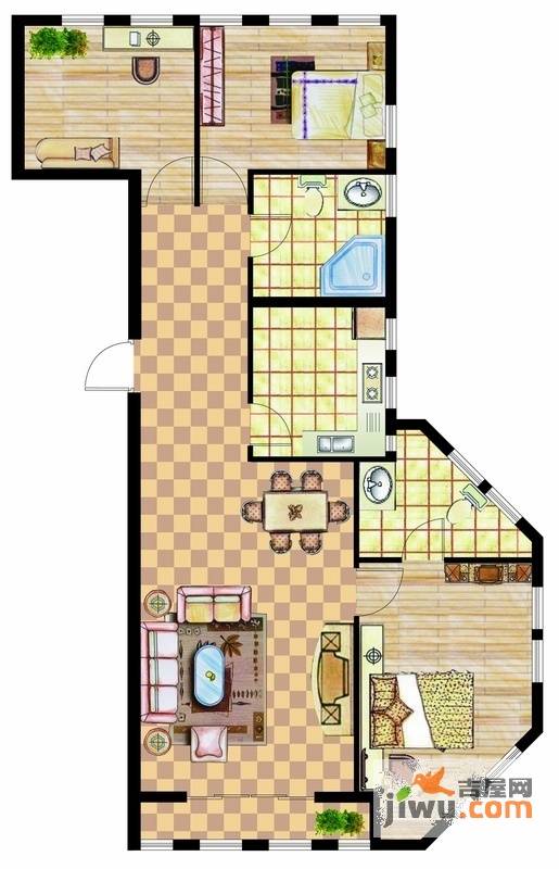 西山华庭3室1厅1卫128.8㎡户型图