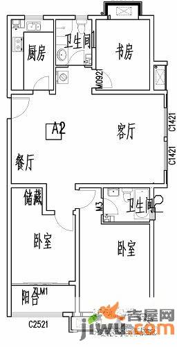 碧桂园凤凰山庄3室2厅1卫122.2㎡户型图