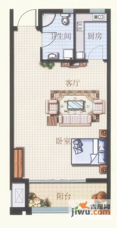 碧桂园凤凰山庄1室1厅1卫60㎡户型图