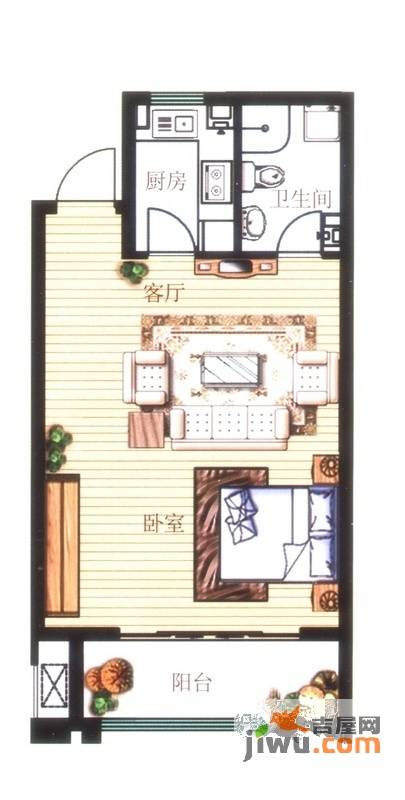 碧桂园凤凰山庄1室1厅1卫53㎡户型图