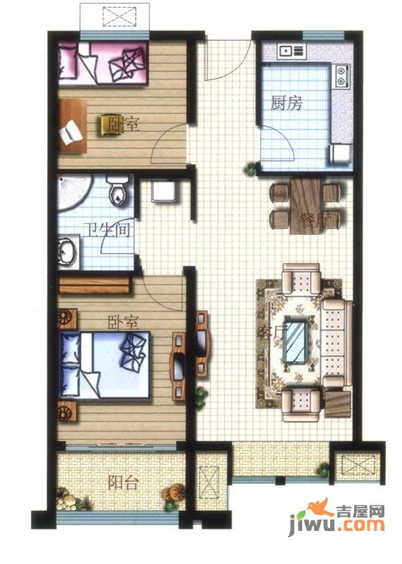 碧桂园凤凰山庄2室2厅1卫78㎡户型图