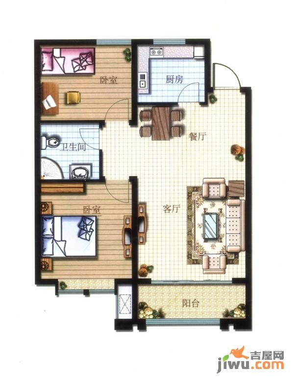 碧桂园凤凰山庄2室2厅1卫89㎡户型图