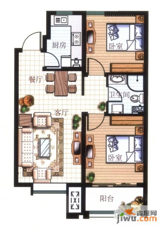 碧桂园凤凰山庄2室2厅1卫77㎡户型图