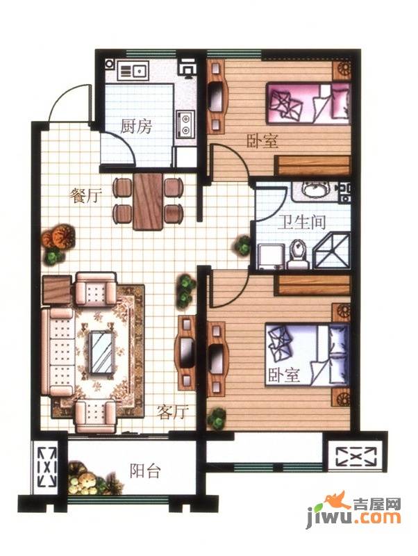 碧桂园凤凰山庄2室2厅1卫84㎡户型图