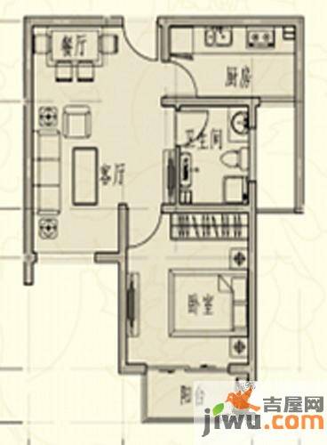 悦澜山1室2厅1卫58㎡户型图