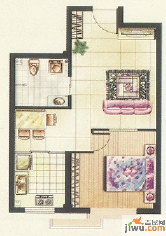 卫城润景1室2厅1卫45㎡户型图