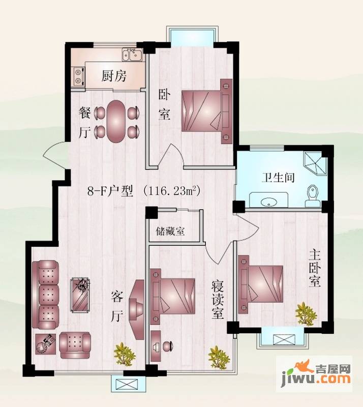 锦秀豪庭3室2厅1卫115㎡户型图