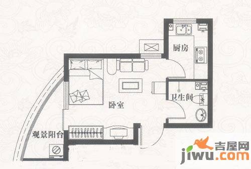 北美枫情1室1厅1卫36.9㎡户型图