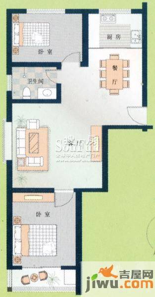 香格里拉花园2室2厅1卫87.2㎡户型图