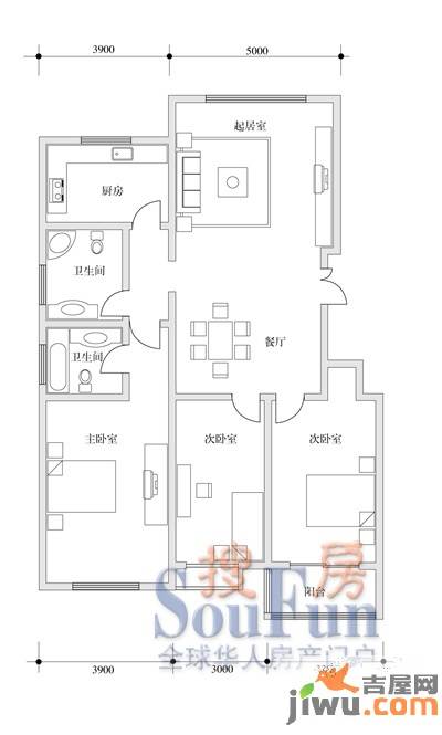 临海君天下3室2厅2卫144㎡户型图