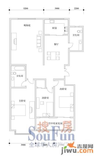 临海君天下3室2厅2卫144㎡户型图