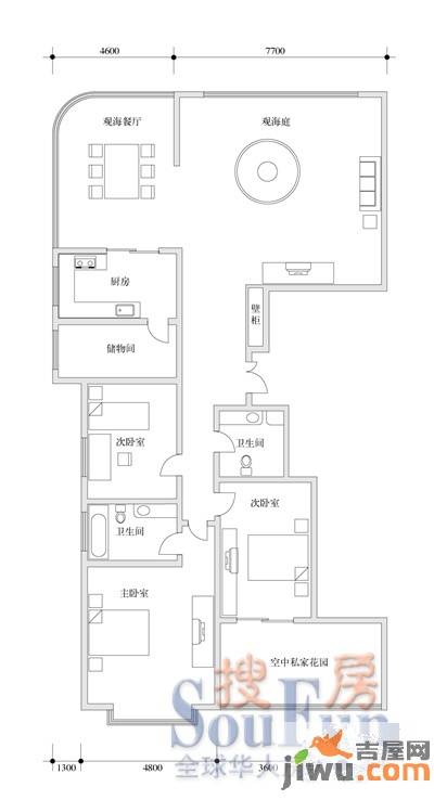 临海君天下3室2厅2卫144㎡户型图