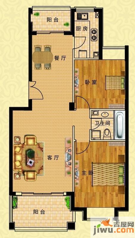 海天四季花城2室2厅1卫93.8㎡户型图