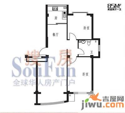 蓬莱新世界花园2室2厅1卫85㎡户型图