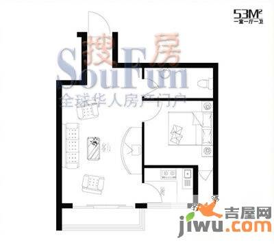 蓬莱新世界花园1室1厅1卫53㎡户型图