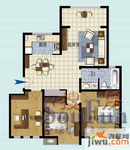 半岛蓝湾3室2厅1卫105.7㎡户型图