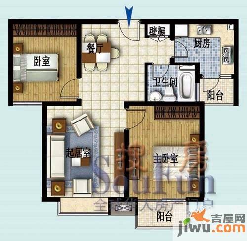 半岛蓝湾2室2厅1卫80.8㎡户型图