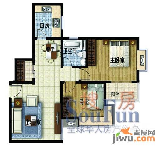 半岛蓝湾2室2厅1卫78.6㎡户型图